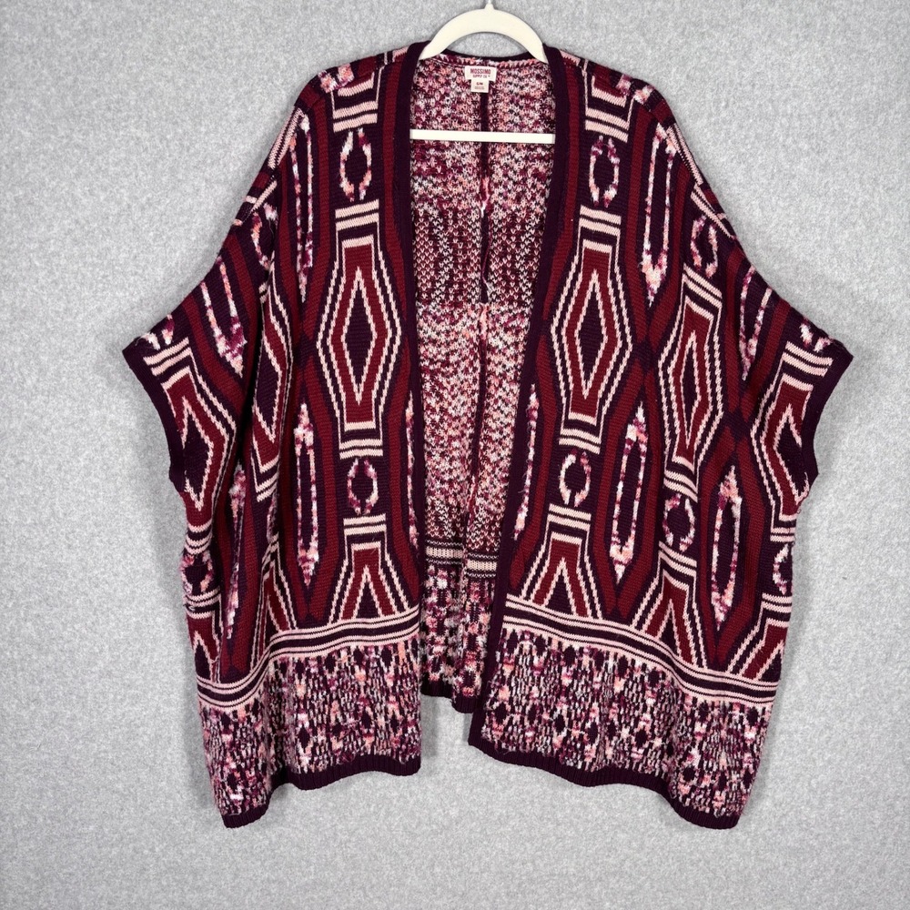Mossimo Ruana Aztec Cardigan Sweater S/M Burgundy Cream Southwest Wrap Kimono